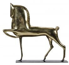 Noir AB-154BR - Horse On Stand Sculpture, Antique Brass, Matte Black Base, 13.5"W AB-154BR