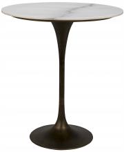 Noir GBAR001AB-36 - Laredo Bar Table, Aged Brass, Bianco Crown Marble Top, 36"W GBAR001AB-36