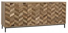 Noir GCON270MTB - Herringbone Sideboard, 3-Door, Dark Walnut, Washed Walnut, Matte Black Base, 76.5"W GCON270MTB