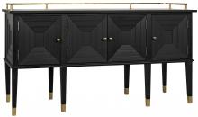 Noir GCON314CH - Conveni Sideboard, 4-Door, Black Charcoal, Brass, 65"W GCON314CH