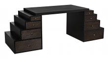 Noir GDES196HB - Ambidextrous Desk, Hand-Rubbed Black, Light Brown Trim, 86.5"W GDES196HB