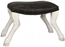 Noir GSTOOL113WW - Claw Leg Stool, White Weathered, Dark Tobacco Leather, 21"H GSTOOL113WW