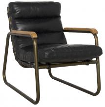 Noir LEA-C0118-1D - Cowhide Armchair, Antique Brass Frame, Dark Walnut Arms, Black Leather, 32.5"H LEA-C0118-1D