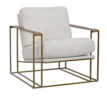 Noir LEA-C0341-02-1D - Oryan Club Chair, Brass Frame, Off-White Fabric, Natural Leather Arms, 30"W LEA-C0341-02-1D