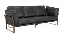 Noir LEA-S0429-3D - Apollo Sofa, Black Leather, Aged Brass Frame, 87"W LEA-S0429-3D