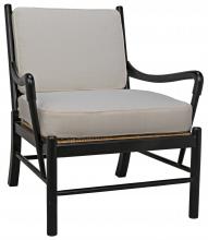 Noir SOF204HB - Kevin Armchair, Hand-Rubbed Black, White Cotton Fabric, Peeled Rattan, 34.5"H SOF204HB