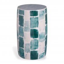 Port 68 ACFS-392-01 - Scalamandre Celadon Tile Garden Stool, Emerald, White, 19"H ACFS-392-01