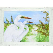 Paragon 1190 - Great Egrets Framed Art, Blue, Green, Orange, White Frame Color, 42"W 1190