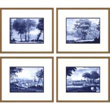 Paragon 13061 - Pastoral Toile Framed Art, Set of 4, Blue, Gold Frame Color, 25"W 13061