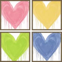 Paragon 13189 - Big Hearted Framed Art, Set of 4, Pink, Yellow, Blue, Green, Gold Frame Color, 19"W 13189