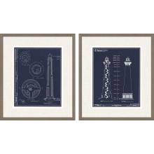 Paragon 13227 - Lighthouse I Framed Art, Set of 2, Blue, Brown Frame Color, 25"W 13227