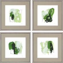 Paragon 14080 - Jade Schematic Framed Art, Set of 4, Green, Silver Frame Color, 24"W 14080