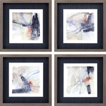 Paragon 14215 - Abstract Coordinates Framed Art, Set of 4, Blue, Silver Frame Color, 19"W 14215