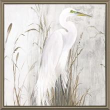 Paragon 14792 - Heron in the Reeds Canvas, Gray, Silver Frame Color, 41"W 14792