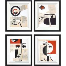 Paragon 15256 - Faces of a Century Framed Art, Set of 4, Beige, Black Frame Color, 24"W 15256