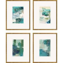 Paragon 15431 - Terrene Abstract Framed Art, Set of 4, Turquoise, Gold Frame Color, 17"W 15431