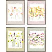 Paragon 15622 - Flower Market Framed Art, Set of 4, Pink, Silver Frame Color, 20"W 15622