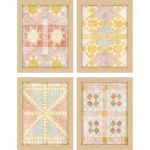 Paragon 15744 - Cottage Quilt Framed Art, Set of 4, Pink, Brown Frame Color, 14"W 15744