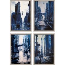 Paragon 15746 - New York Framed Art, Set of 4, Blue, Silver Frame Color, 18"W 15746