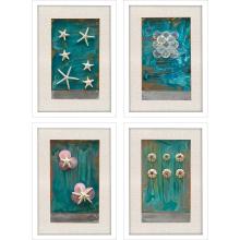 Paragon 22517 - Costa I Framed Art, Set of 4, Green, White Frame Color, 18"W 22517