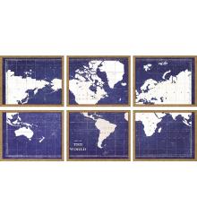 Paragon 6902 - Blueprint Map Framed Art, Set of 6, Blue, Gold Frame Color, 21"W 6902