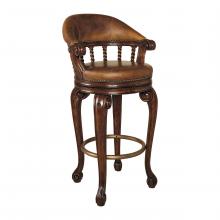 Maitland-Smith 8100-44 - Marlowe Counter Stool, Dark Antique Lido Mahogany, Brown Leather, 38"H 8100-44