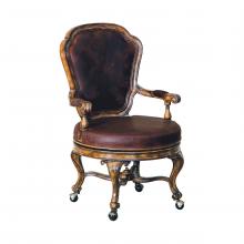 Maitland-Smith 8105-43 - Louis Game Chair, Dark Wellington Cottage, Old Attic Brown Leather, Brass Casters, 25"W