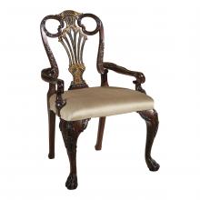 Maitland-Smith 8107-41 - William Dining Chair, Carved Antique Mahogany, Neutral Fabric, 41"H 8107-41