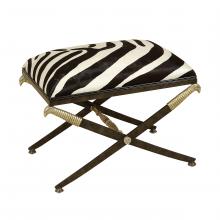 Maitland-Smith 8117-42 - Excalibur Bench, Zebra White & Black Upholstery, Gilded Gold, Black, 30"W 8117-42