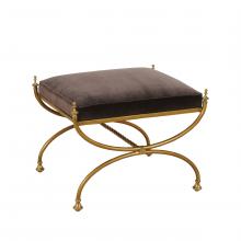 Maitland-Smith 8120-42 - Courtly Bench, Brass, Mahogany Velvet Fabric, 26"W 8120-42