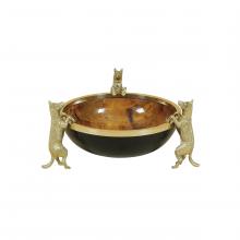 Maitland-Smith 8135-21 - Barker Bowl, Black Leather, Tiger Penshell, Cast Brass, 15"W 8135-21