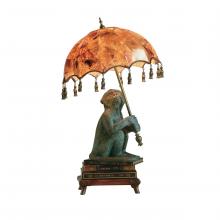 Maitland-Smith 8141-17 - Parasol Monkey Table Lamp, 2-Light, Verdigris, Penshell Parasol Shade, 31"H 8141-17