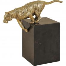 Maitland-Smith 8229-10 - Leaping Tiger Sculpture, Cast Brass, Black Base, 12"W 8229-10