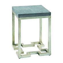 Maitland-Smith 8292-36 - Geometric Accent Table, Silver Leaf, Charcoal Leather Top, 14"W 8292-36