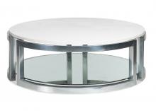 Maitland-Smith 8300-33 - Naples Cocktail Table, White Top, Polished Nickel, 54"W 8300-33