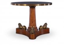 Maitland-Smith 8337-36 - Lion Pedestal Center Table, Light Mahogany, Black Top, Brass Accents, 39"W 8337-36