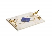 Maitland-Smith 8380-25B - Sparrow Tray, White, Blue, Brass, 16"W 8380-25B