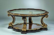 Maitland-Smith 88-0100 - Grand Traditions Cocktail Table, Walnut, Aged Gold Trim, Tempered Glass, 52"W 88-0100