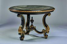 Maitland-Smith 88-0124 - Grand Traditions Center Table, Bombay Walnut, Venetian Gold, Marble Top, 50"W 88-0124