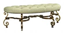 Maitland-Smith 88-0248 - Aria Bench, Bronze, Kenji Dune Upholstery, Aged Gold Trim, 58"W 88-0248