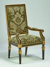 Maitland-Smith 88-0346 - Grand Traditions Armchair, Bombay Mahogany, Venetian Gold Trim, Glaze Copper Upholster