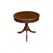 Maitland-Smith 89-1001 - Flank Accent Table, Mahogany , Antique Brown Leather, Brass Accents, 30"W 89-1001