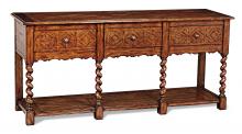 Maitland-Smith 89-1101 - Serpentine Console Table, Distressed Wood, Brass Hardware, 72"W 89-1101