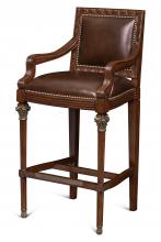 Maitland-Smith 89-1501 - Quarter Bar Stool, Mahogany, Antique Brown Leather, 46"H 89-1501