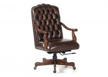 Maitland-Smith RA116ST-BRI-BAR - Johnson Office Chair, Briston Bark Brown Leather, Wood, 41"H RA116ST-BRI-BAR