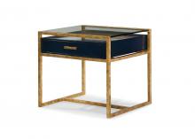 Maitland-Smith HM1276 - San Juan Side Table, Antique Burnished Gold Leaf, Azure Blue, Glass Top, 25"H HM1276