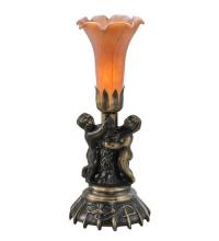 Meyda Black 11021 - 13" High Amber Tiffany Pond Lily Twin Cherub Accent Lamp