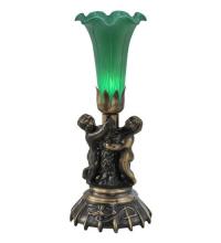 Meyda Black 11026 - 13" High Green Tiffany Pond Lily Twin Cherub Accent Lamp