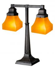 Meyda Black 111803 - 20"H Bungalow Frosted Amber 2 Arm Desk Lamp