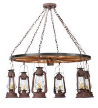 Meyda Black 117204 - 40"W Miners Lantern 6 LT Wagon Wheel Chandelier